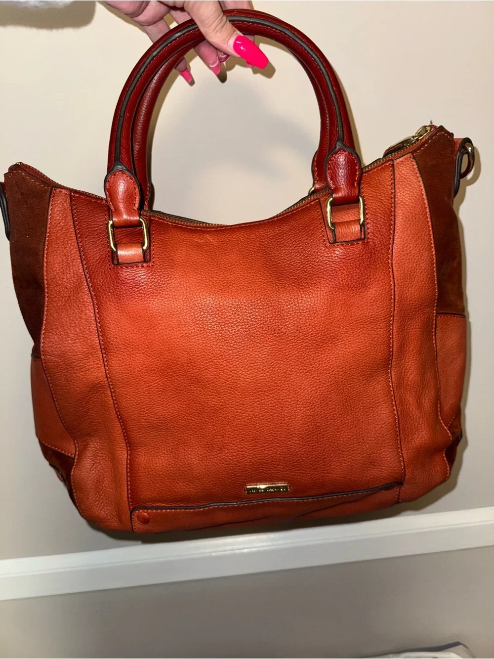 Vince Camuto Vintage Leather Tote Handbag in Burnt Orange